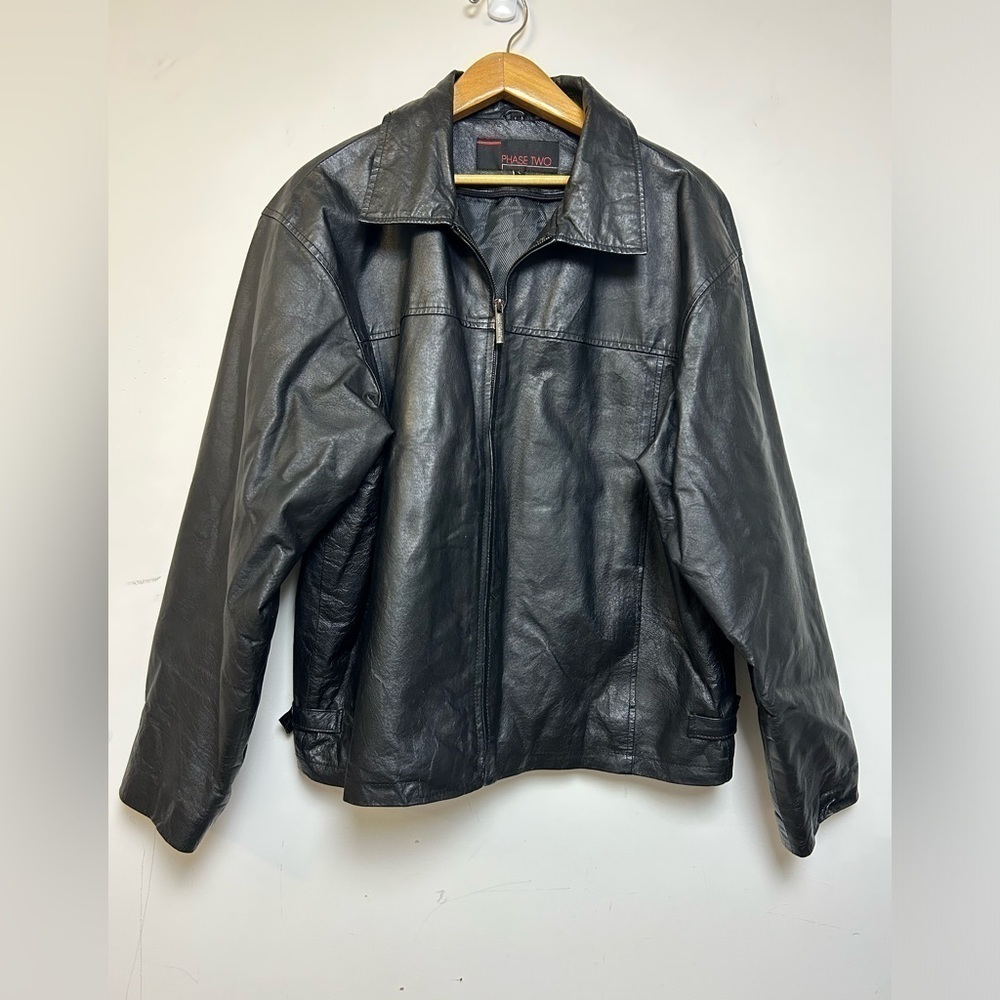 PHASE TWO Black Motorcycle Genuine leather Jacket‎ Size L